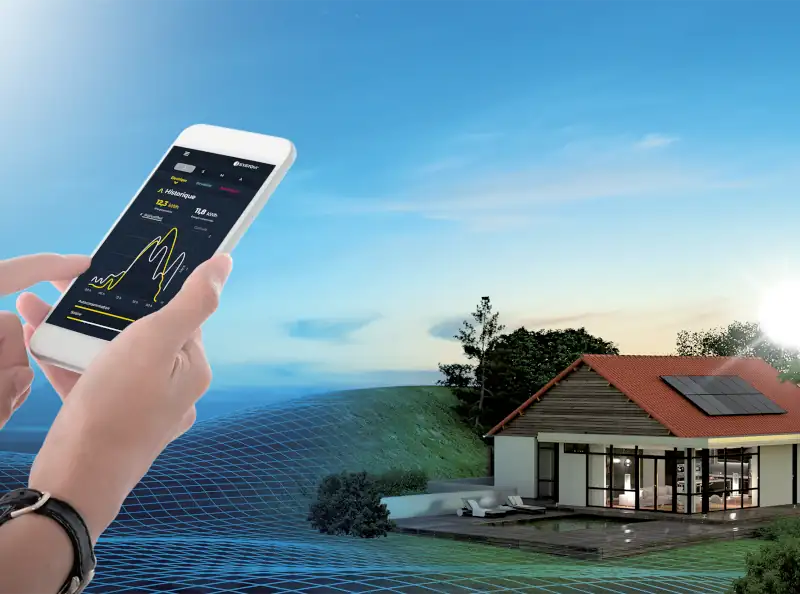 Photo de l'application mobile d'un gestionnaire photovoltaïque.